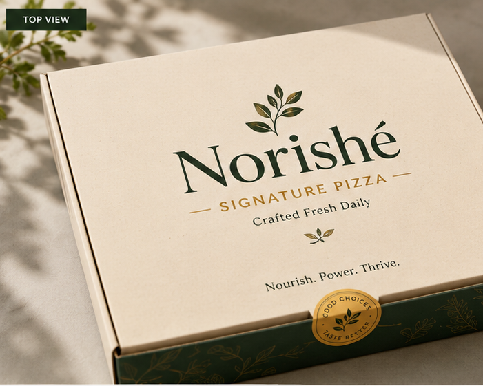 Norishé Signature Pizza box, top view